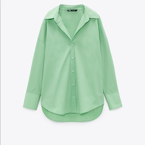 Nwt Zara Apple Green Poplin Shirt 